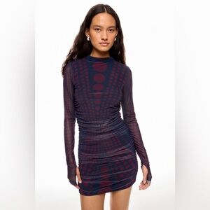 AFRM Navy and Burgundy Patterned Dress